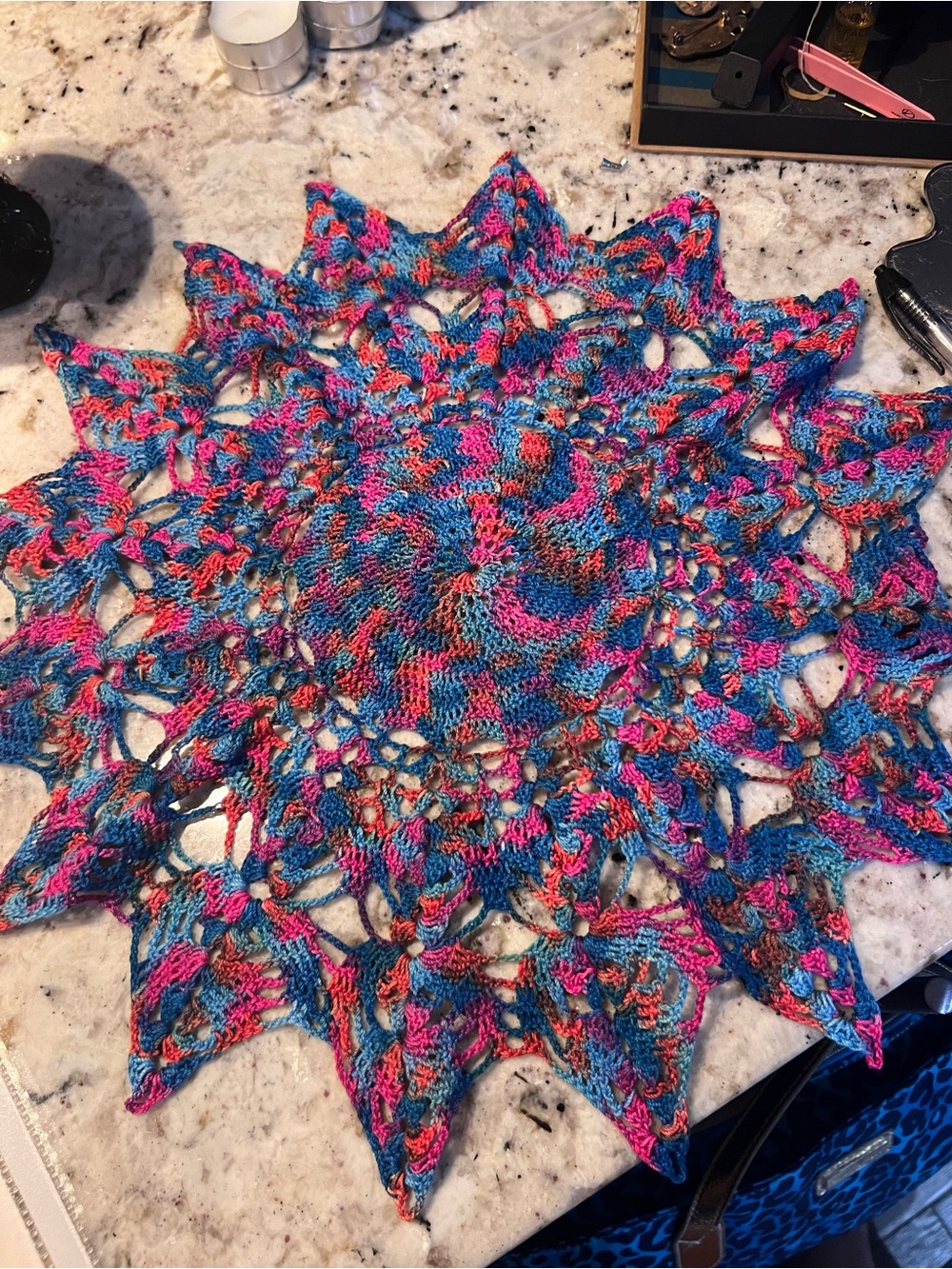 Handcrafted Multicolor Crochet Table Accent - Brand Spanking new! 15”